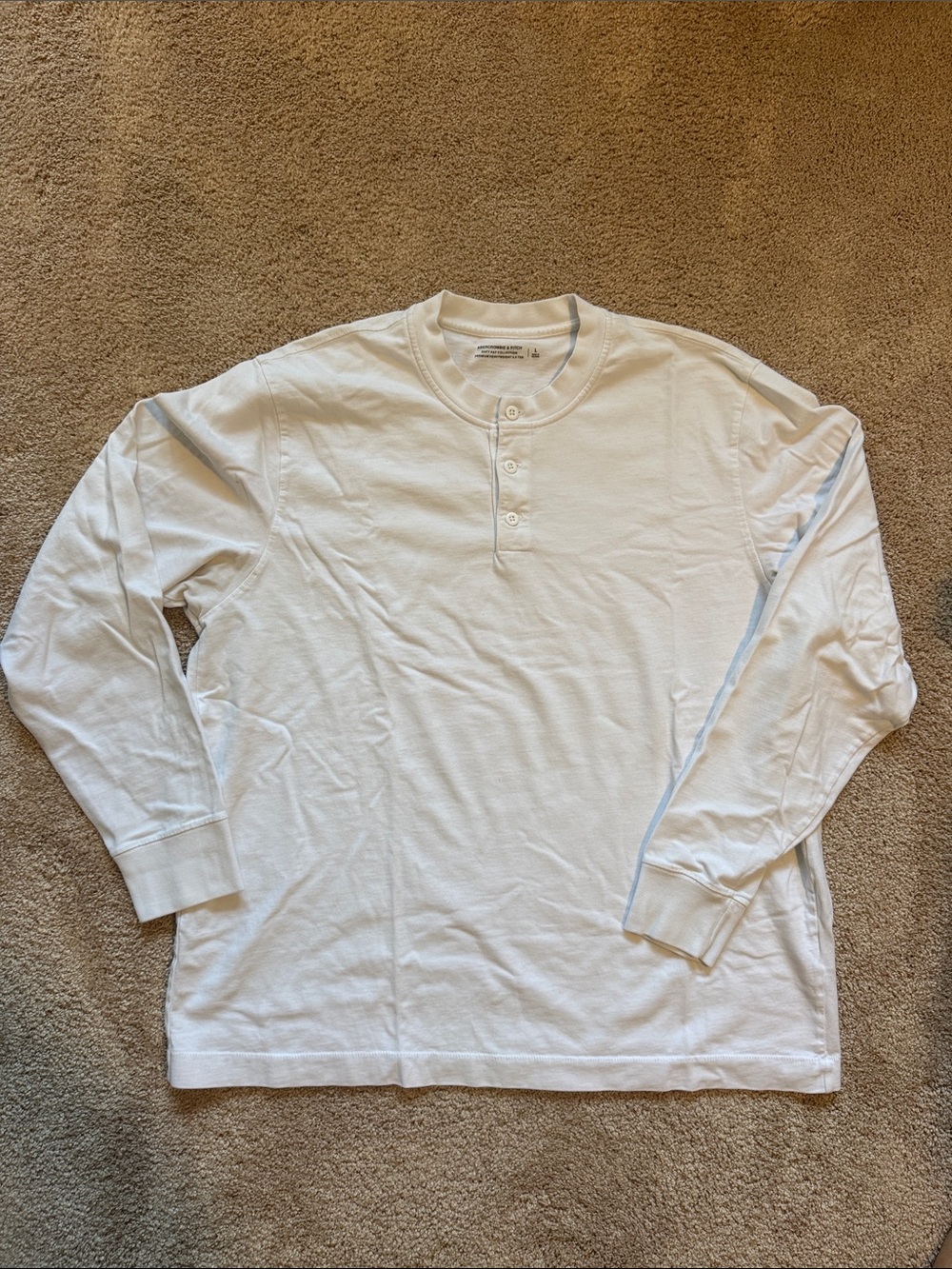Abercrombie & Fitch White Long-Sleeve Henley Shirt
